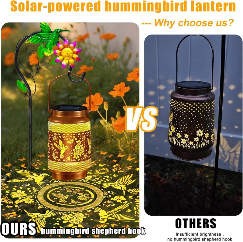 ostritec Christmas Gifts Hummingbird Solar Lanterns Outdoor Waterproof, Hanging Solar Lights Garden Lanterns with Shepherd Hook, Metal Garden Decor for Yard, Patio, Lawn, Landscape, Gifts for Women Mom - Image 4